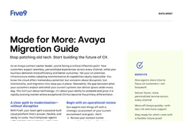 Migration guide document titled "Made for More: Avaya Migration Guide" by Narisetu Solutions.