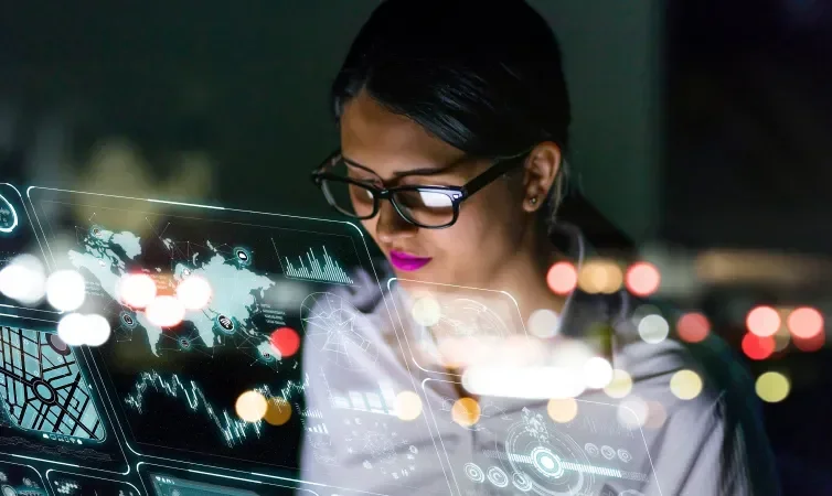 Woman Looking at Screens