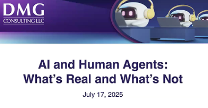 Presentation slide titled "AI and Human Agents: What's Real and What's Not" with a date.